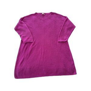 Eileen Fisher SZ Large Pink Organic Linen Drop Shoulder Sweater Mature Flawed